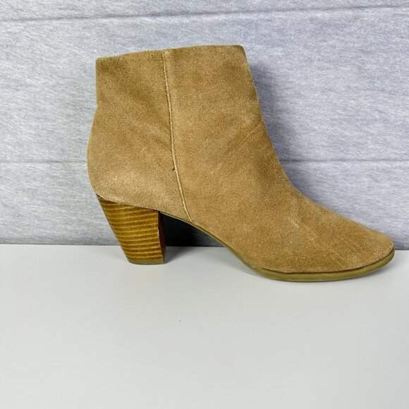 Bass Women's Tan Suede Size Zip Block‎ Stack Heel Boho Comfy Ankle Boots Size 9 - Picture 1 of 16